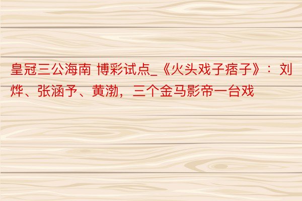 皇冠三公海南 博彩试点_《火头戏子痞子》：刘烨、张涵予、黄渤，三个金马影帝一台戏