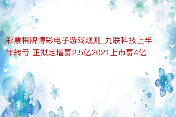 彩票棋牌博彩电子游戏规则_九联科技上半年转亏 正拟定增募2.5亿2021上市募4亿